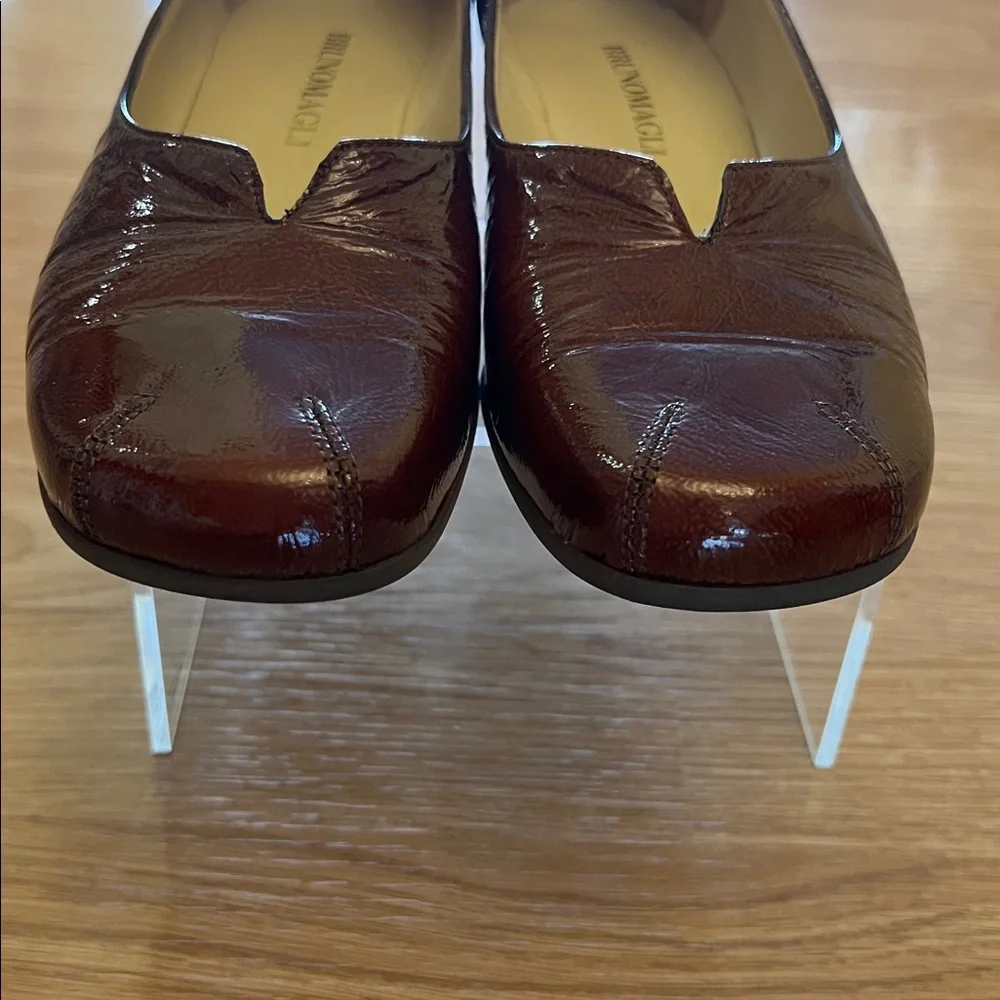 Patent Leather Bruno Magli Burgundy Brown Wedge Loafers Size 7 1/2